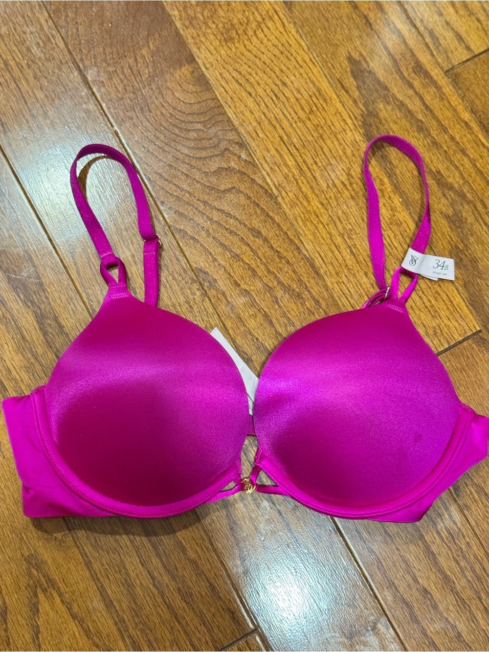 Victoria’s Secret Bombshell Satin Plunge RARE Pink Push Up Bra Adds 2 Cups 34B